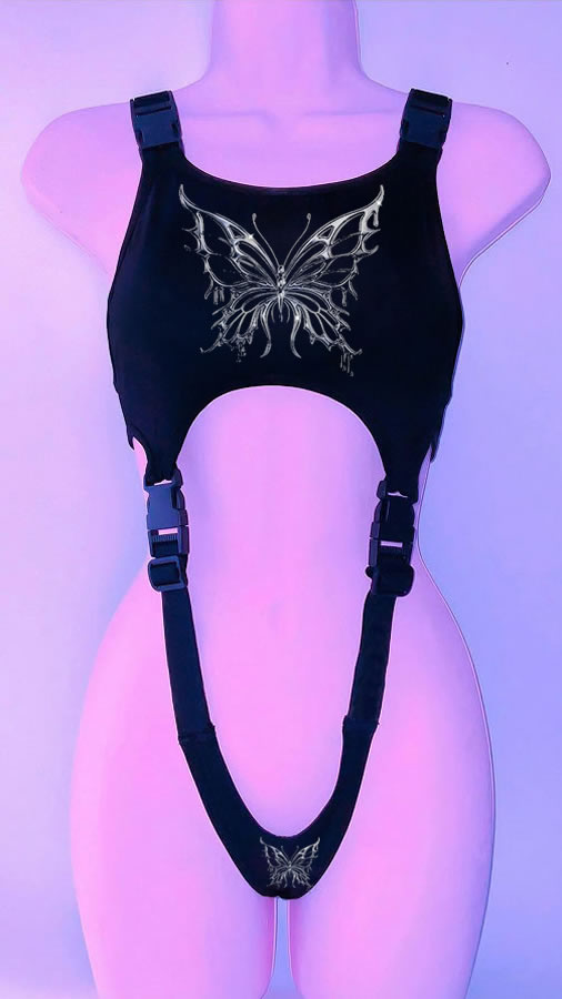 Goth Skinny Retro Short Vest Clip Garter Style Crop Top