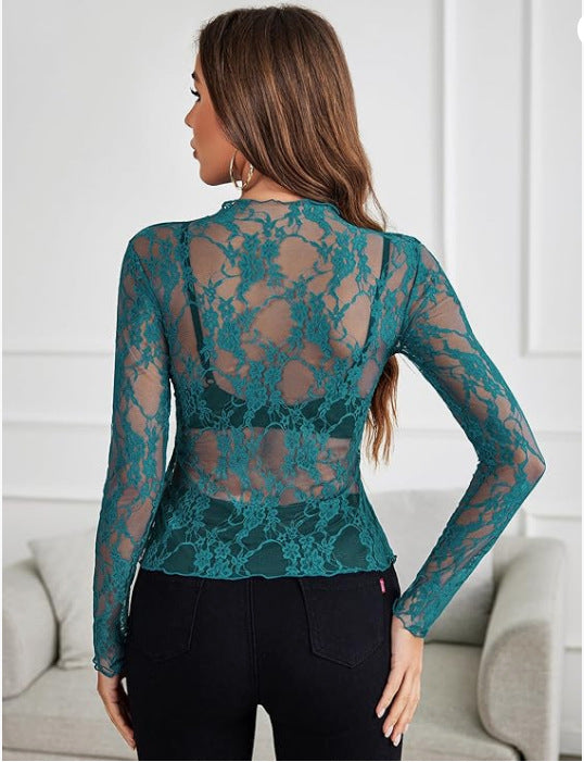 Long Sleeve Sheer and Lacy Top