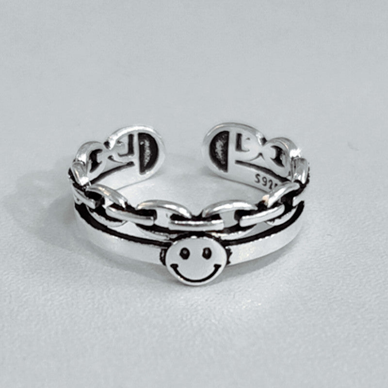 Smiley Face In Chains Retro Adjustable Ring