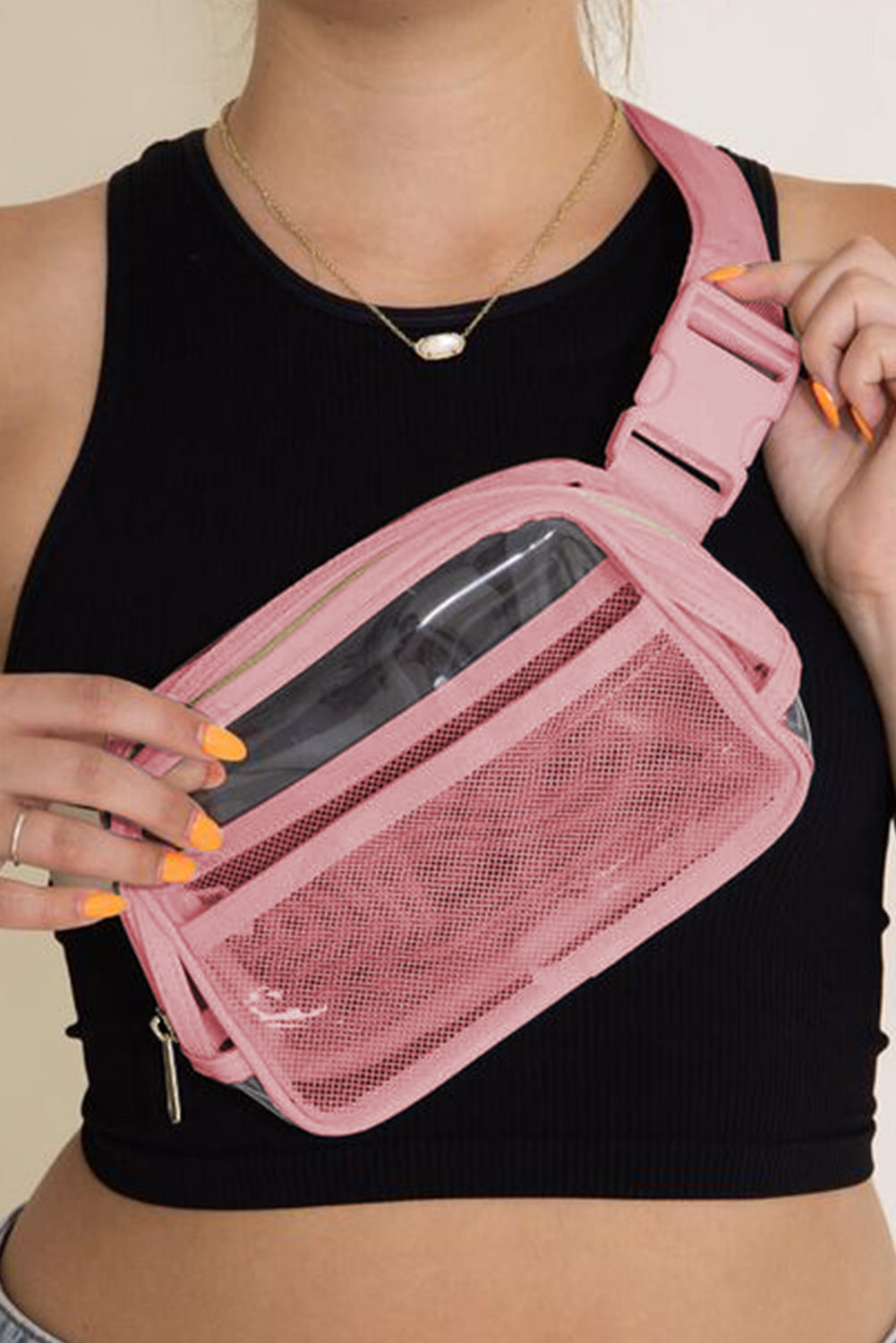 Dark Grey Adjustable Straps Zipper Clear Waist Bag