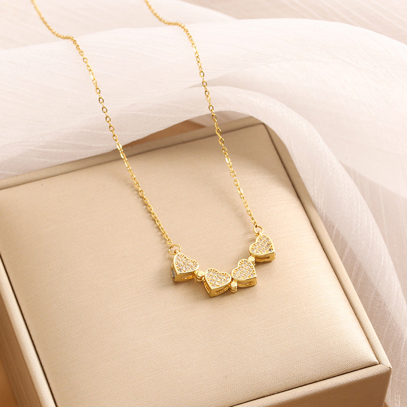 Noble and fashionable heart-to-heart four-leaf clover inlaid with zircon, a two-wear design simple style necklace