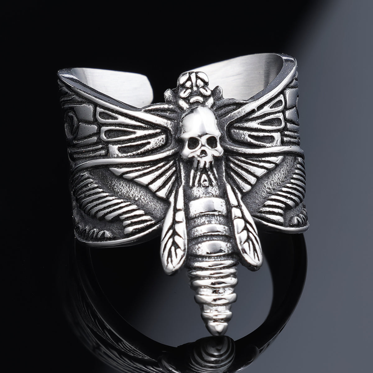 Classic Gothic Death Moth Stainless Steel Trendy Unisex Ring