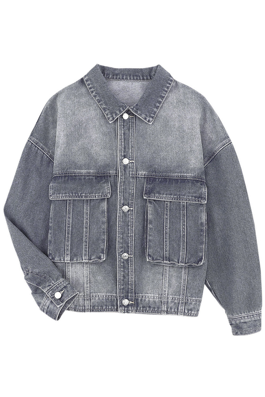 Blue Chest Pockets Drop Shoulder Loose Denim Jacket