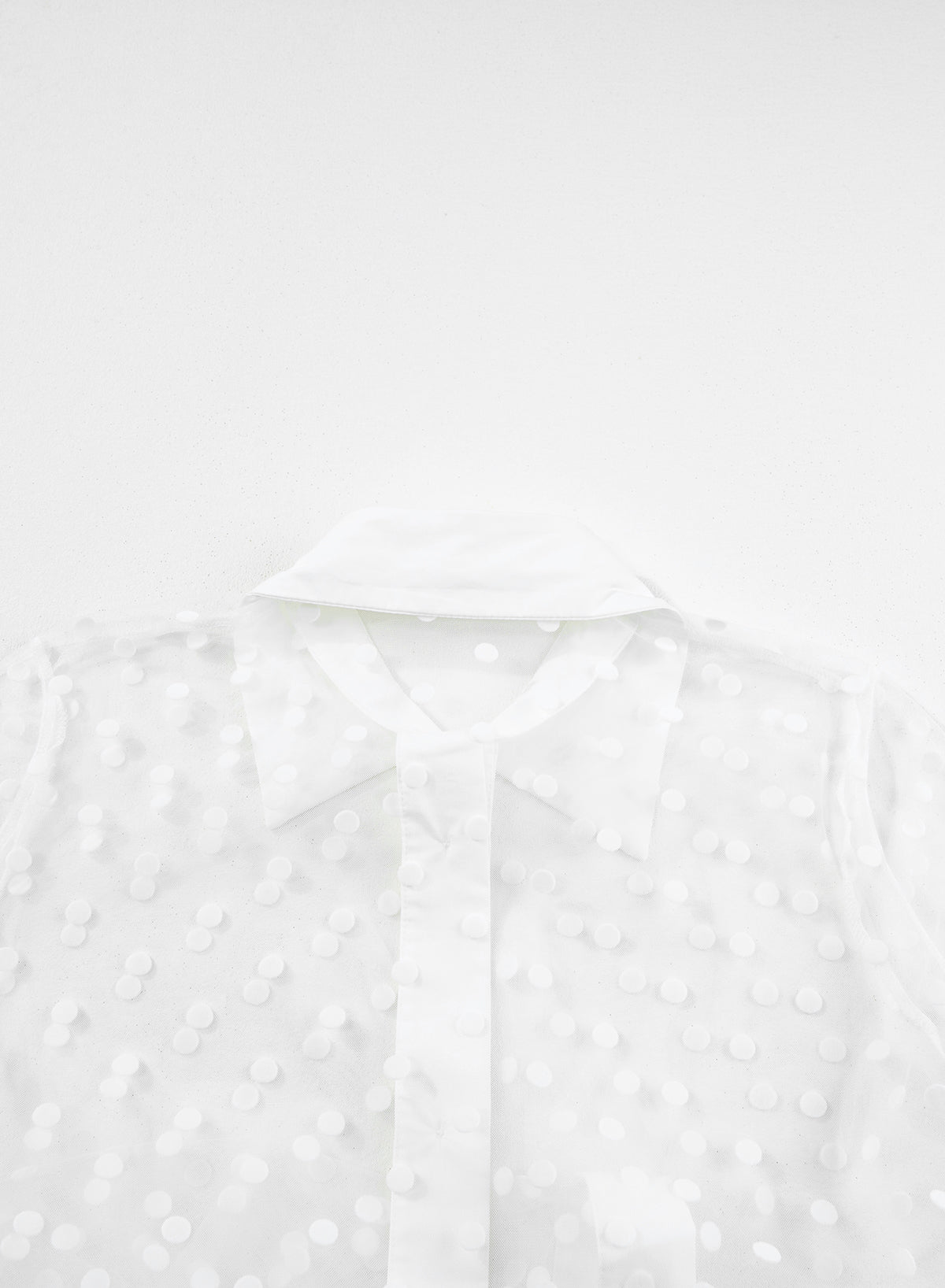 White Polka Dot Print Mesh Duster Kimono | Collared Button-Up Women’s Outerwear