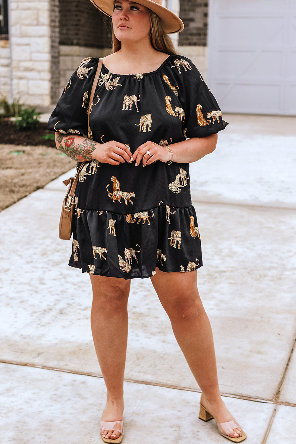 Blue Printed Zebra Pattern Pleated Shirt Tunic Dress