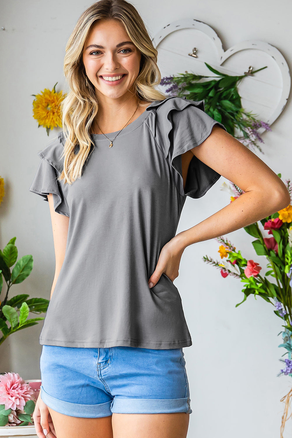 Black Basic Tiered Ruffle Casual Round Neck T Shirt