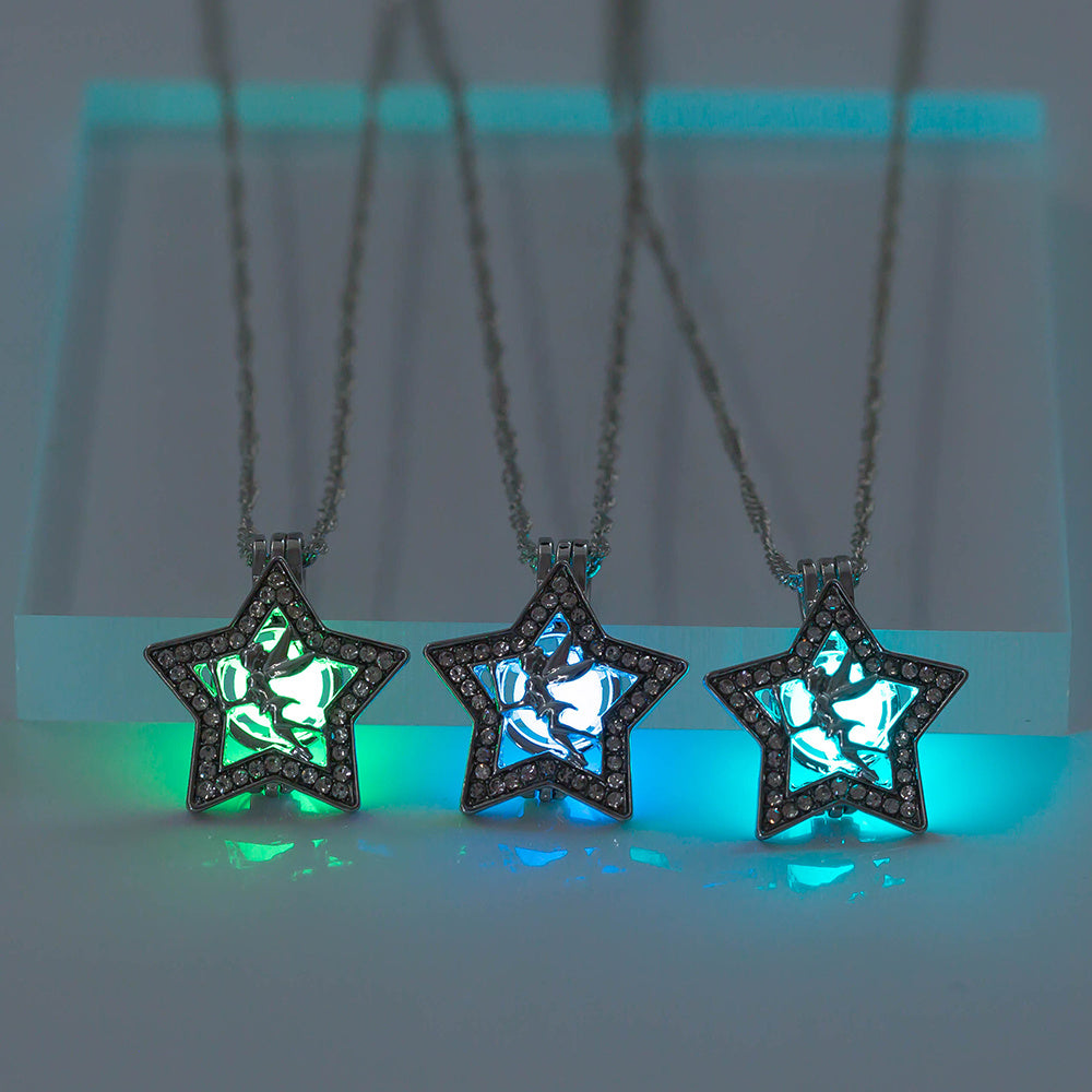 Multi Color Rhinestone Studded Star Shine Glow In The Dark Necklace