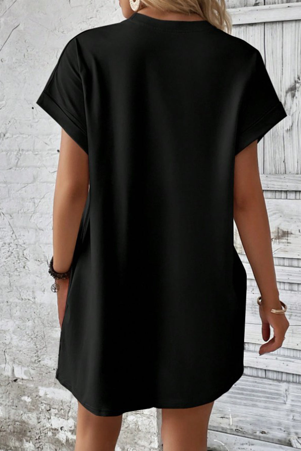 Pocketed Round Neck Short Sleeve Dress