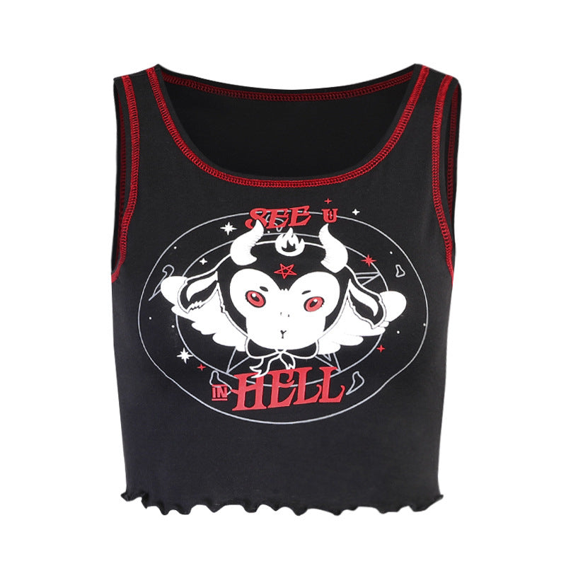 Dark Girl See U In Hell Graphic Print Spaghetti Strap Crop Tank Top