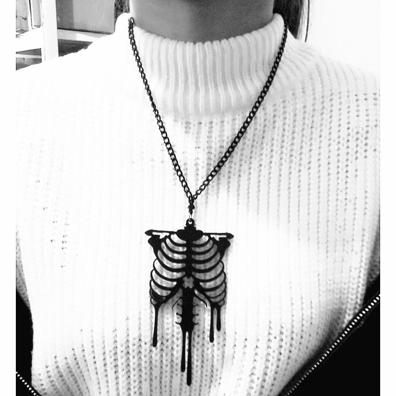 Dark Dripping Skeleton Rib Cage Necklace