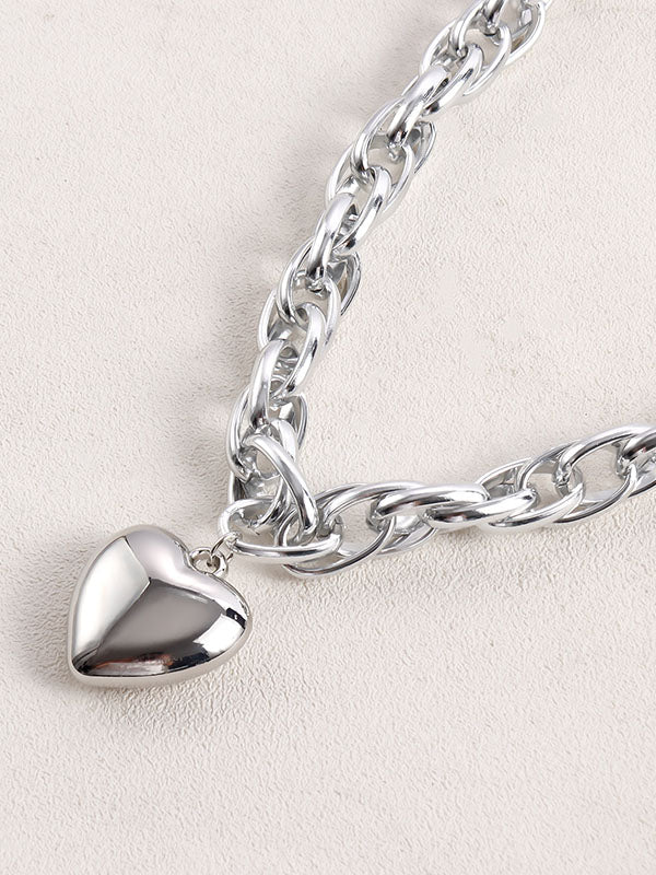 Normcore Chains Heart Shape Solid Color Necklaces Accessories