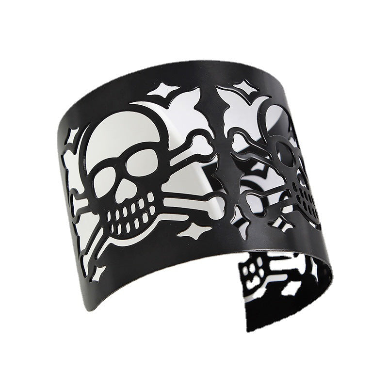 BraceletBlack Skull Bracelet Vintage Punk Gothic Wide Cuff Wristband