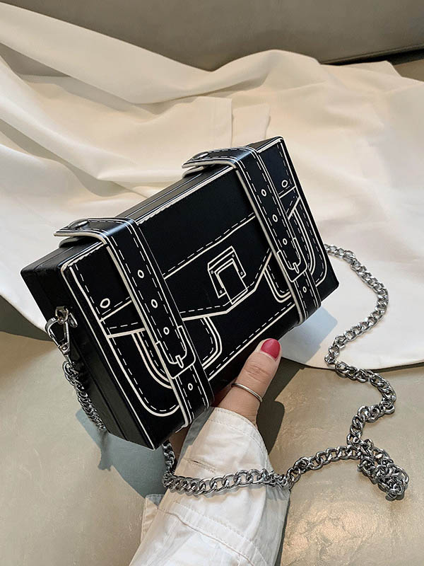 Chains Print PU Box Style Crossbody Handbag