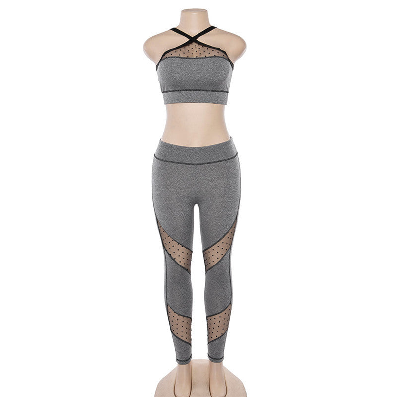 Polka Dot Mesh Exposed Stitching Activewear Yoga Set
