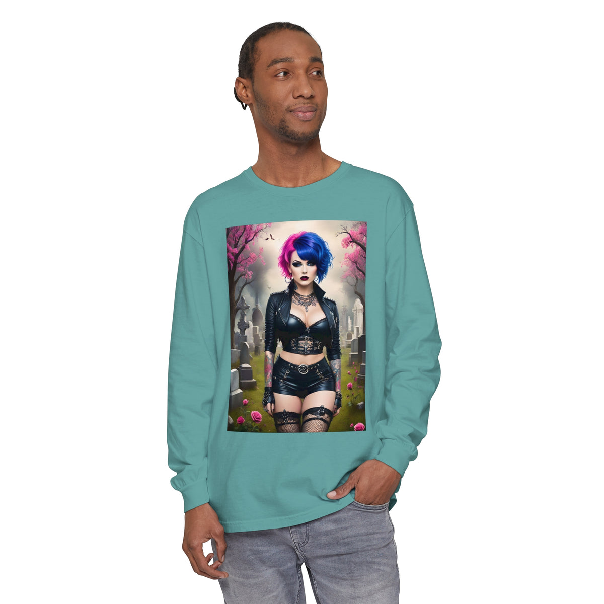 Goth Graveyard Girl Series - Design Thirteen - Unisex Garment-dyed Long Sleeve T-Shirt