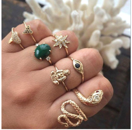 Boho Rhinestone Ring Set