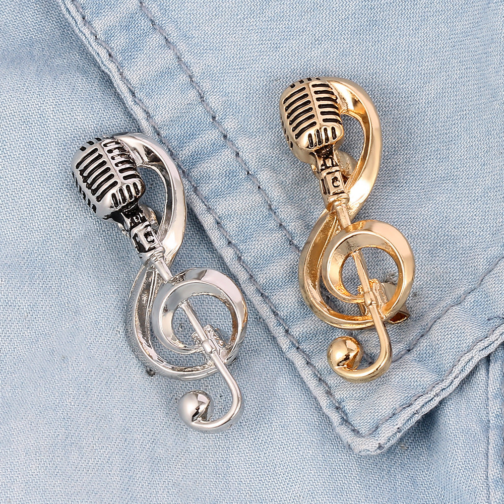 Retro Treble Cleft Microphone Metal Pin