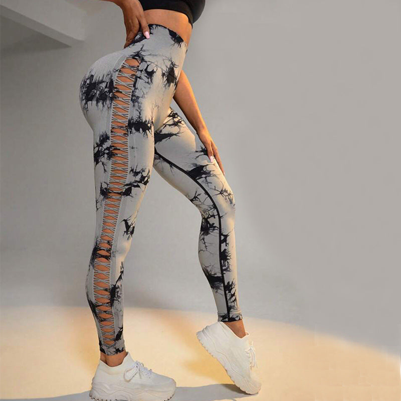 Tie Dye Printed Yoga Pants High Waist Butt Lift Seamless Sports Gym Fitness Leggings Slim Pants For Women Tight Trousers