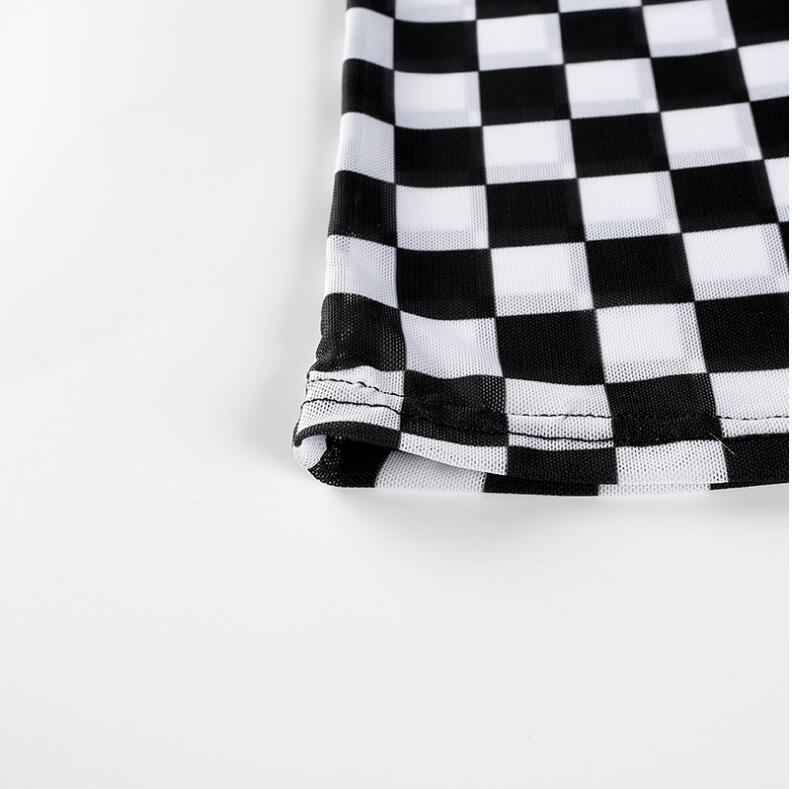 Punk Rock Checkerboard Mesh Sheer Long Sleeved Shirt