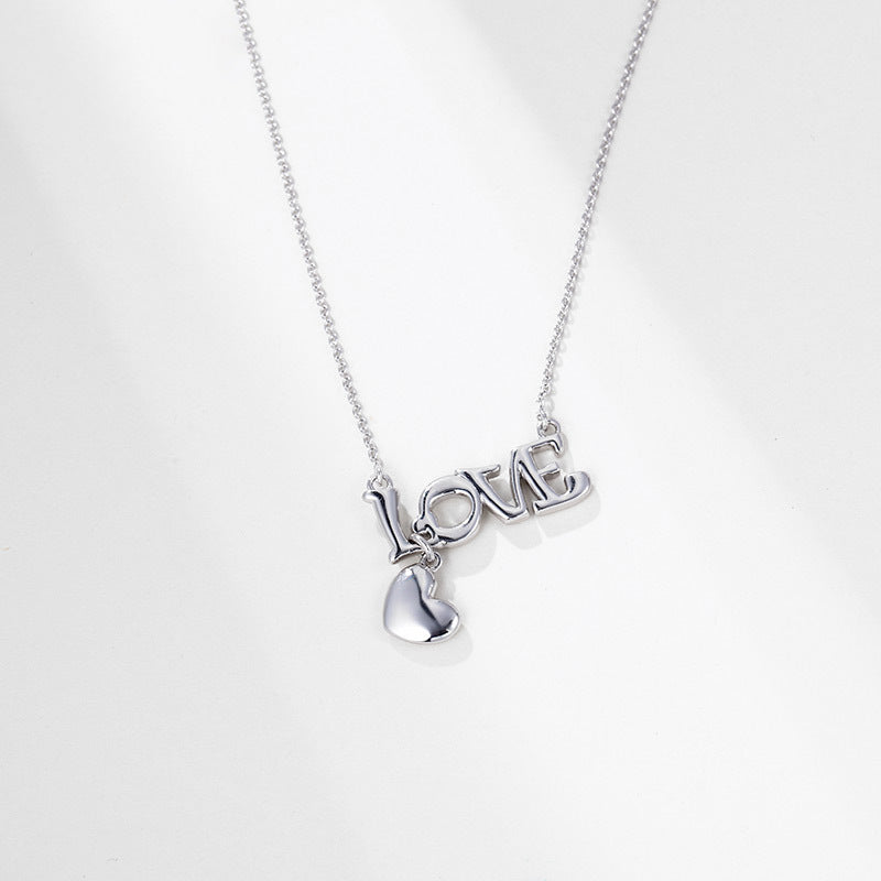 Love Drop Bar Necklace With Dangling Heart