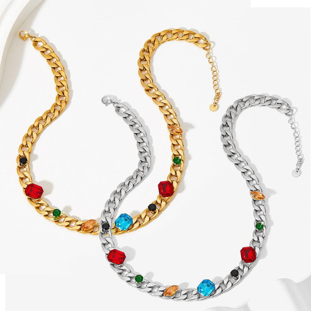 18K Gold Fashion Simple Necklace with Gem Design Versatile