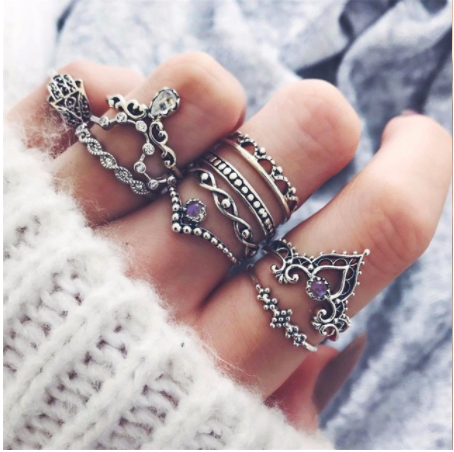 Boho Rhinestone Ring Set