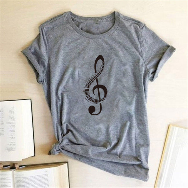 Music Graphic Print Piano Treble Cleft Short Sleeve Grapic Tee Shirt