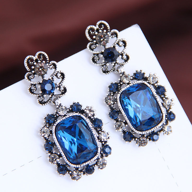 Baroque Style Silver Plated Rhinestone Earrings