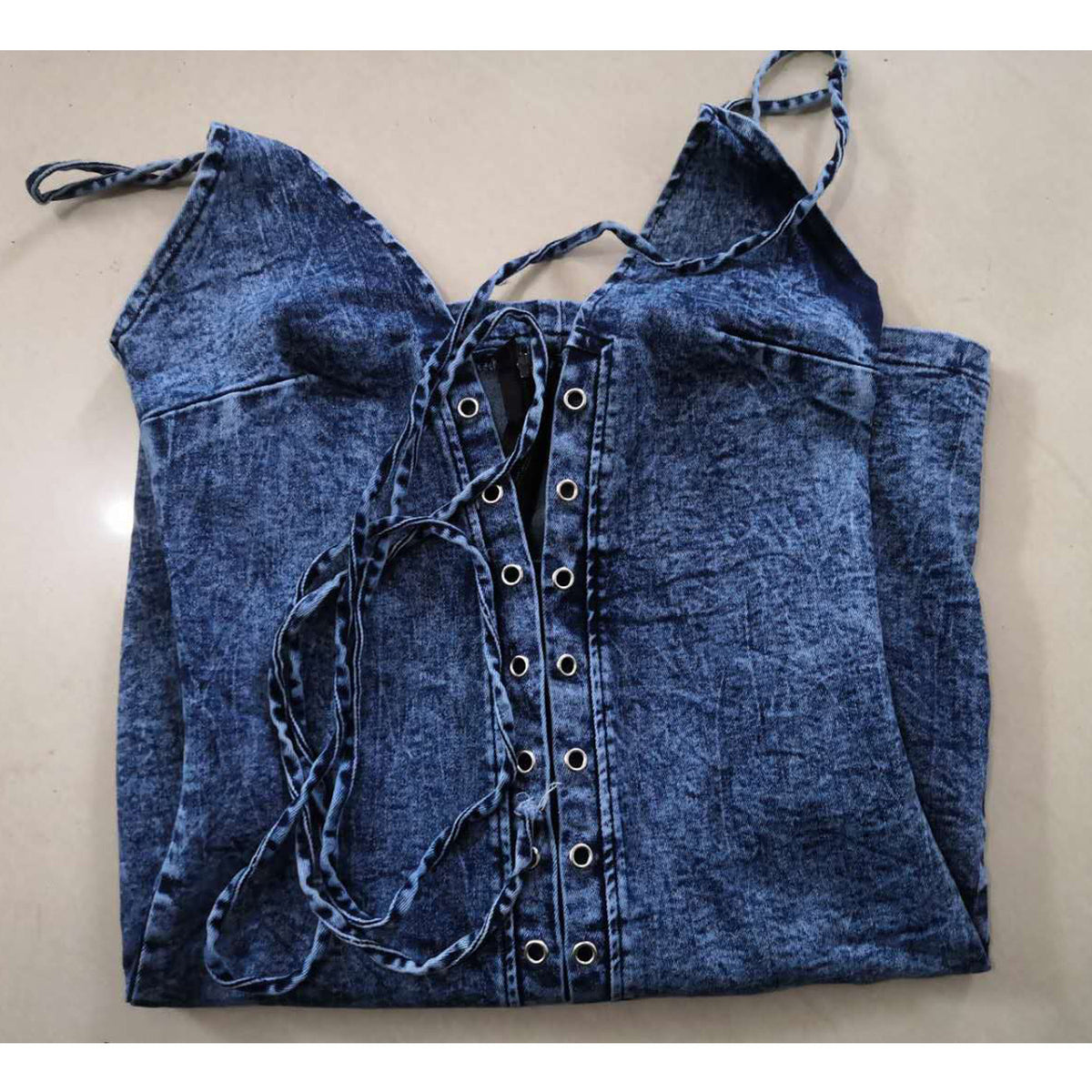 Women's Elastic Denim Front Lace Up Dress