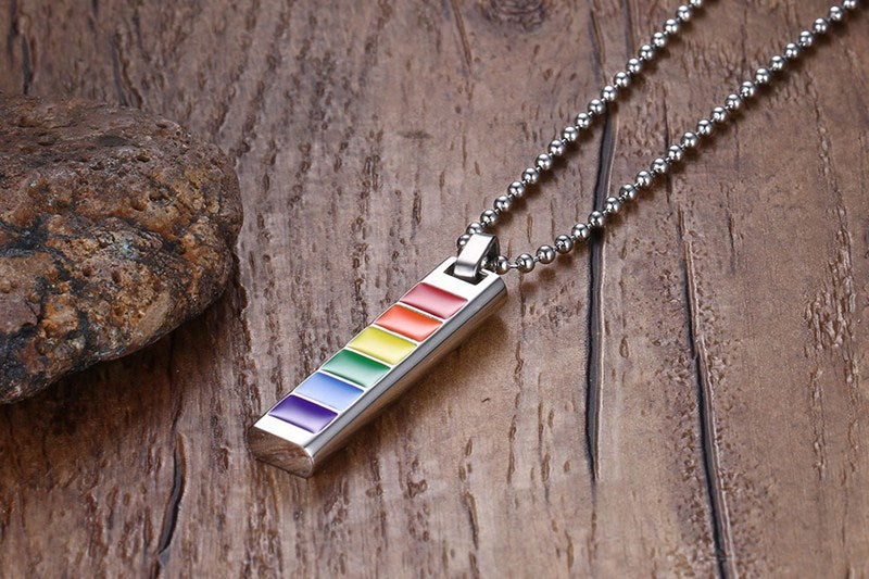 Rainbow rectangular pendant necklace