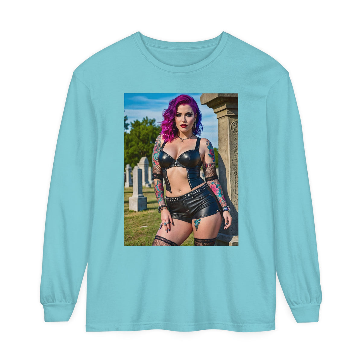 Goth Graveyard Girls Series - Design One - Unisex Garment-dyed Long Sleeve T-Shirt