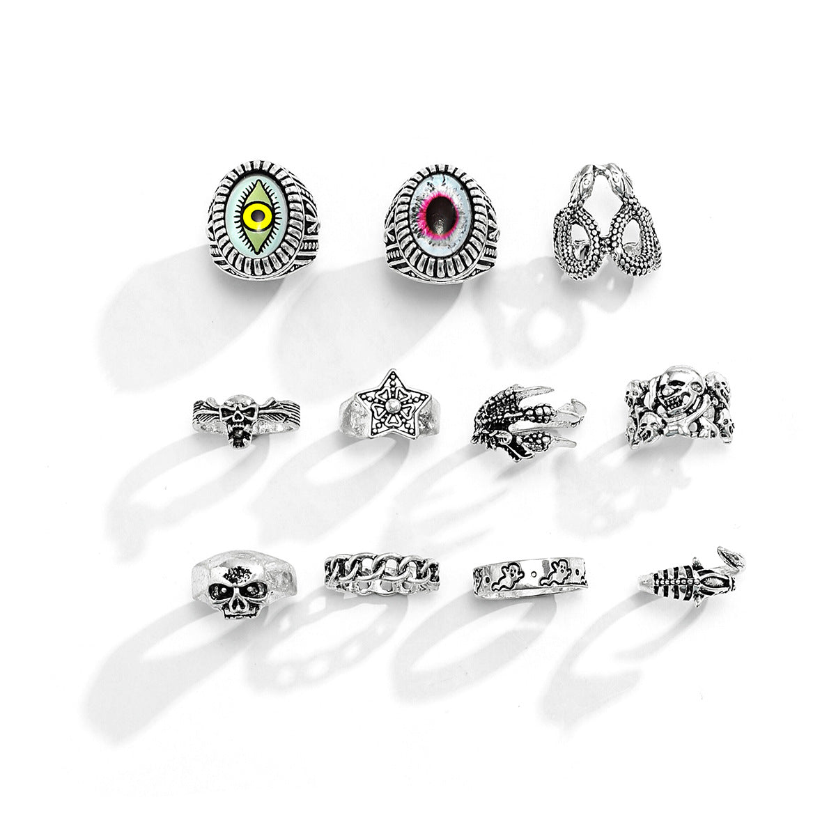 Trendy personalized devil's eye/skull/star/claw/irregular design ring set