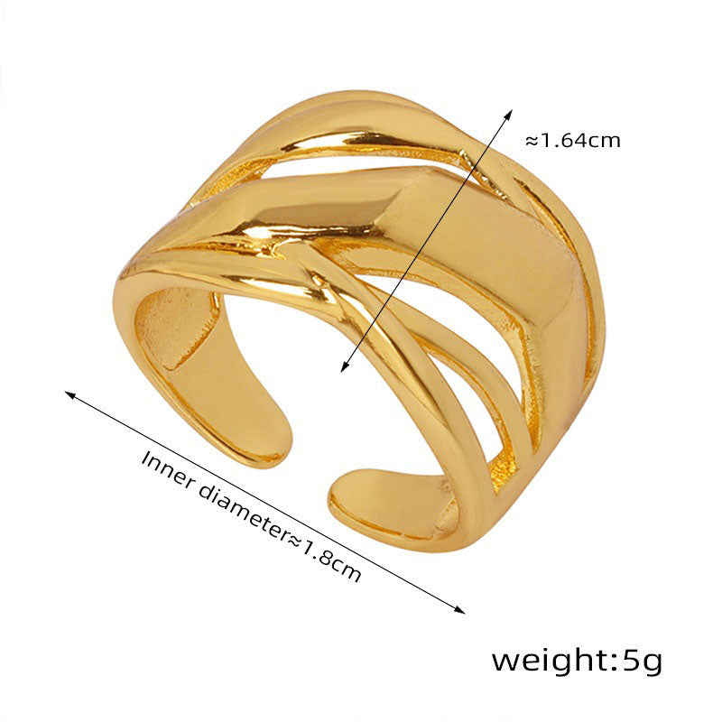 18K gold fashionable and personalized irregular-shaped multi-layered cross design versatile ring