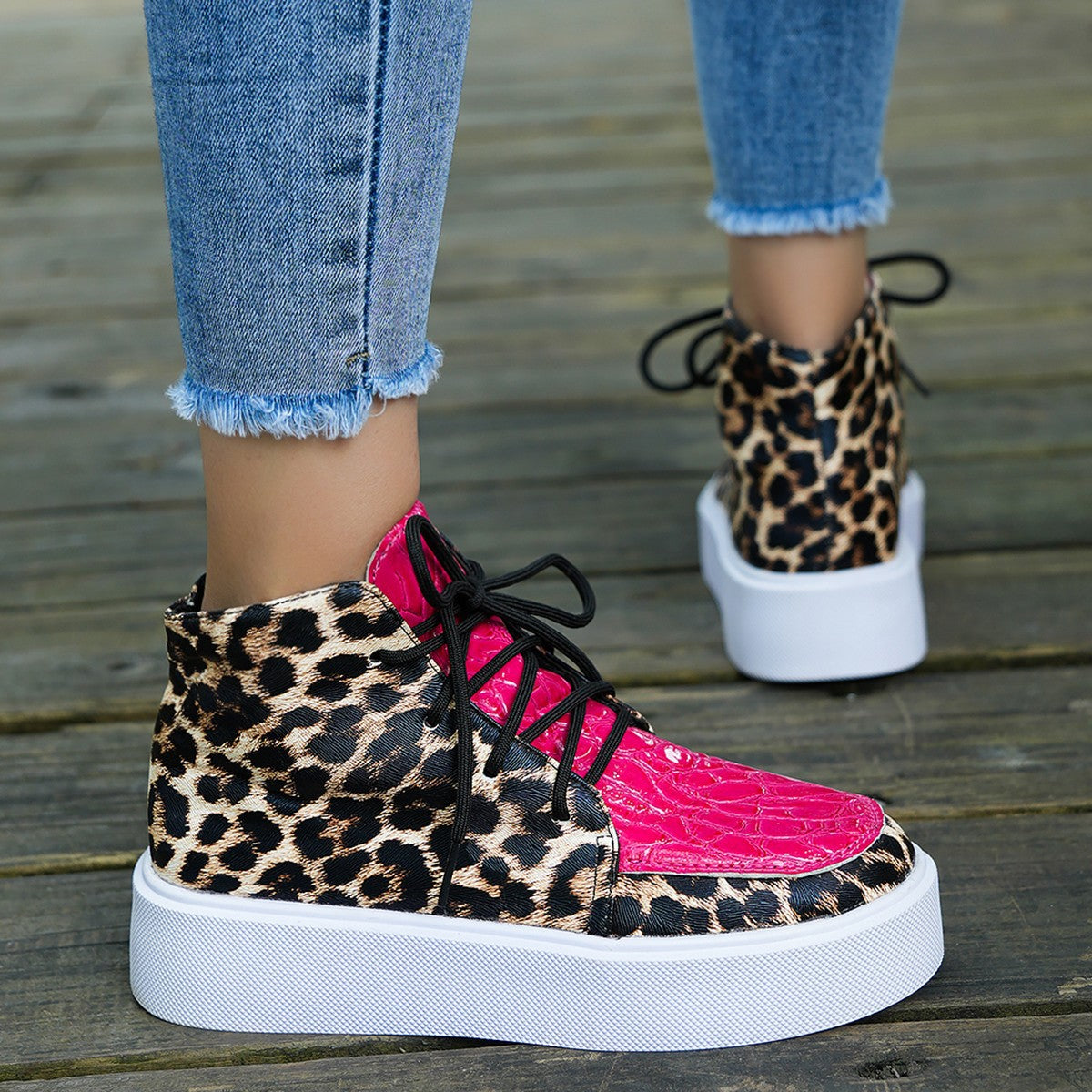 PU Leather Leopard Platform Sneakers