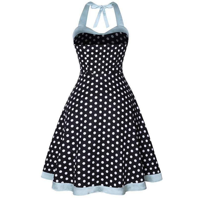 Halter Neck Polka Dotted Retro Swing Party Dress