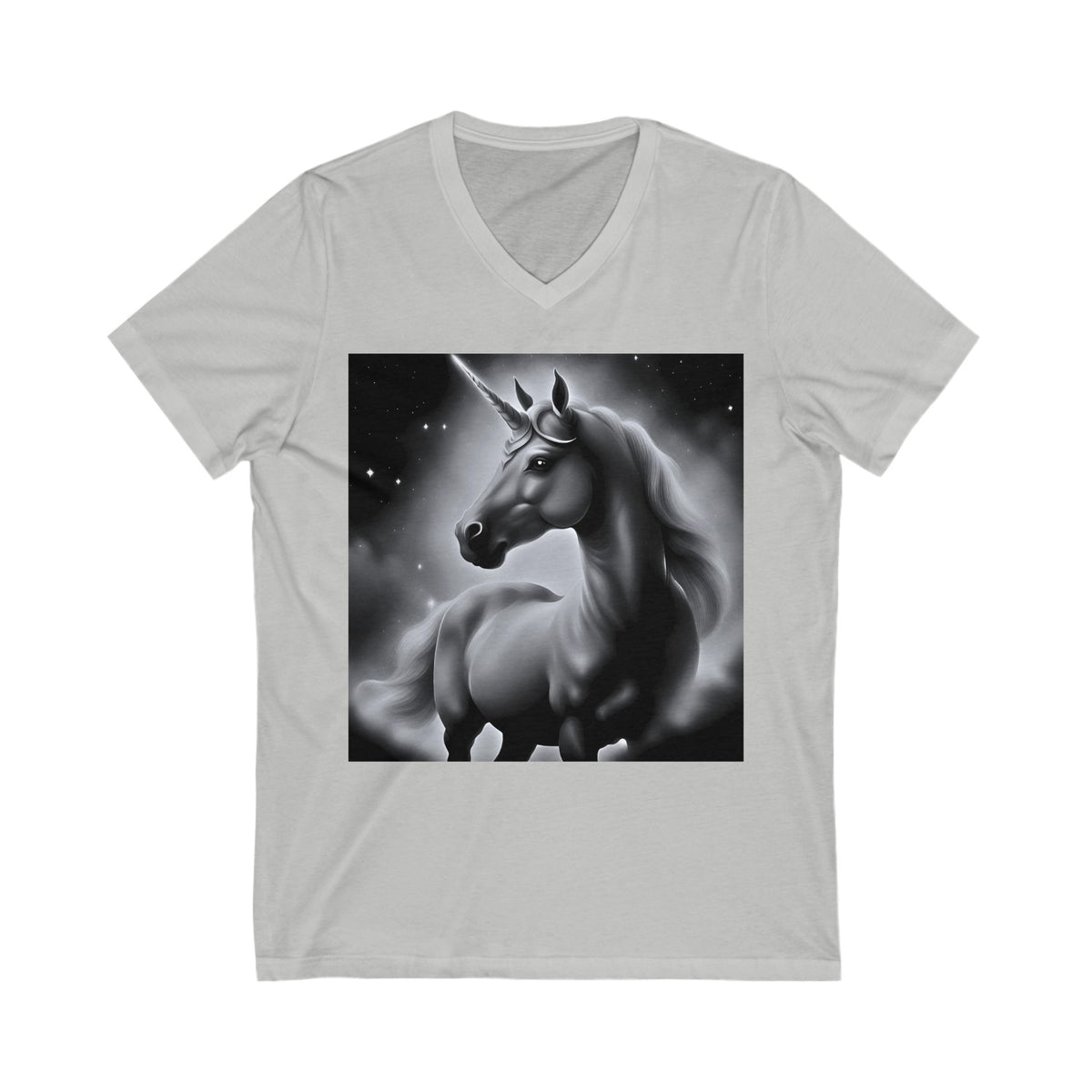 Goth Unicorn’s Black And White Design Unisex Jersey Short Sleeve V-Neck Tee