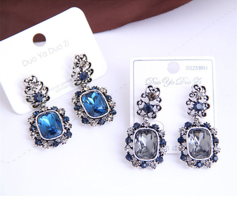 Baroque Style Silver Plated Rhinestone Earrings