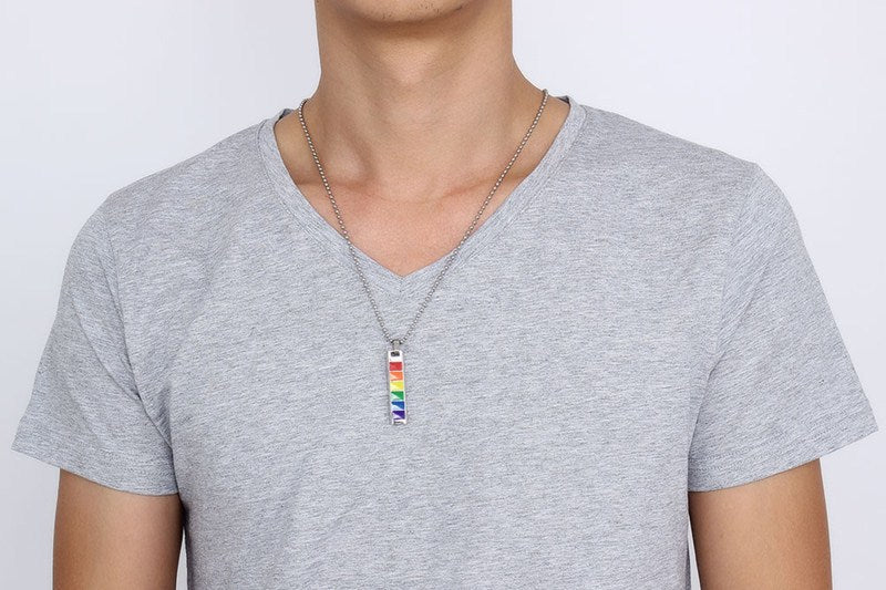 Rainbow rectangular pendant necklace