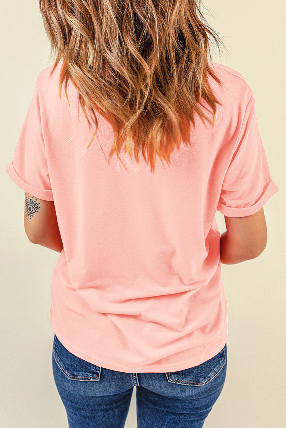 Rose Red Casual Plain Crew Neck Tee