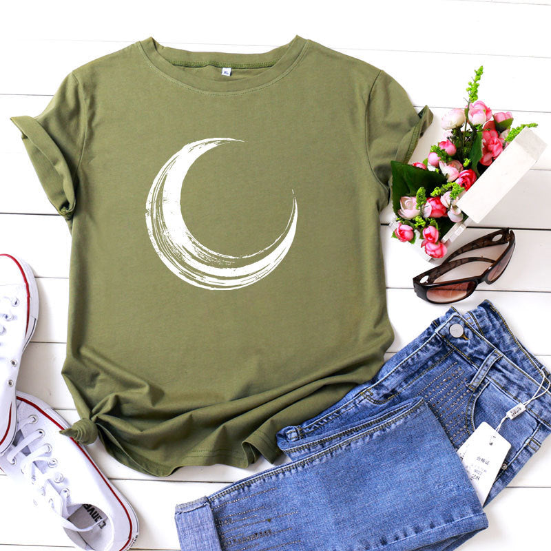 Crescent Moon Graphic Print Casual Round Neck Graphic Tee Shirt