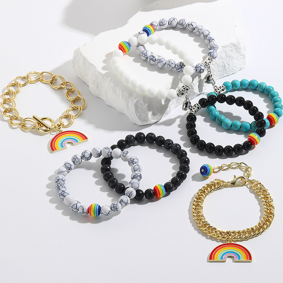 Couples Rainbow Bracelet Set