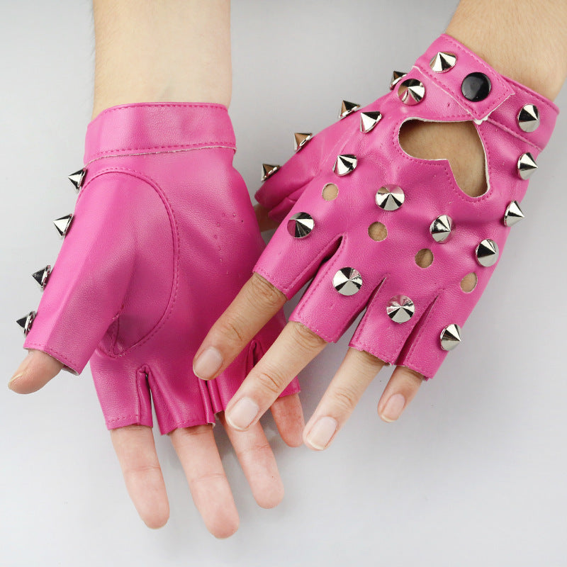 Punk Rock Fingerless Gloves With Heart Cut Out and Metal Detail Cosplay Biker Style Gloves