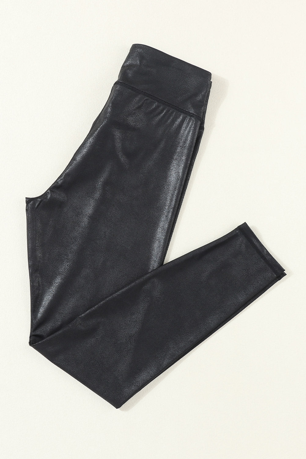 Navy Blue Crossed Dip Waist Sleek Leather Shiny Wet Look Leggings