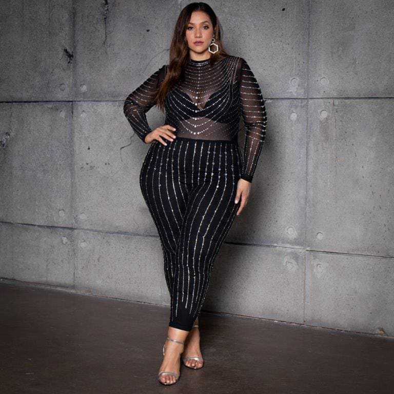 New High-stretch Mesh See-through Tight Jumpsuit