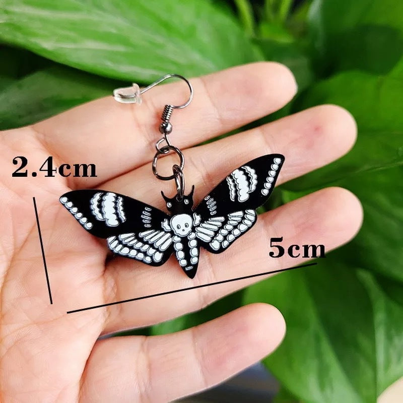 Dark Skull Moth Insect Butterfly Earrings