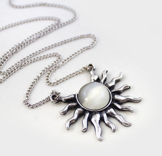 Layered Sun Moon and Stone Necklace