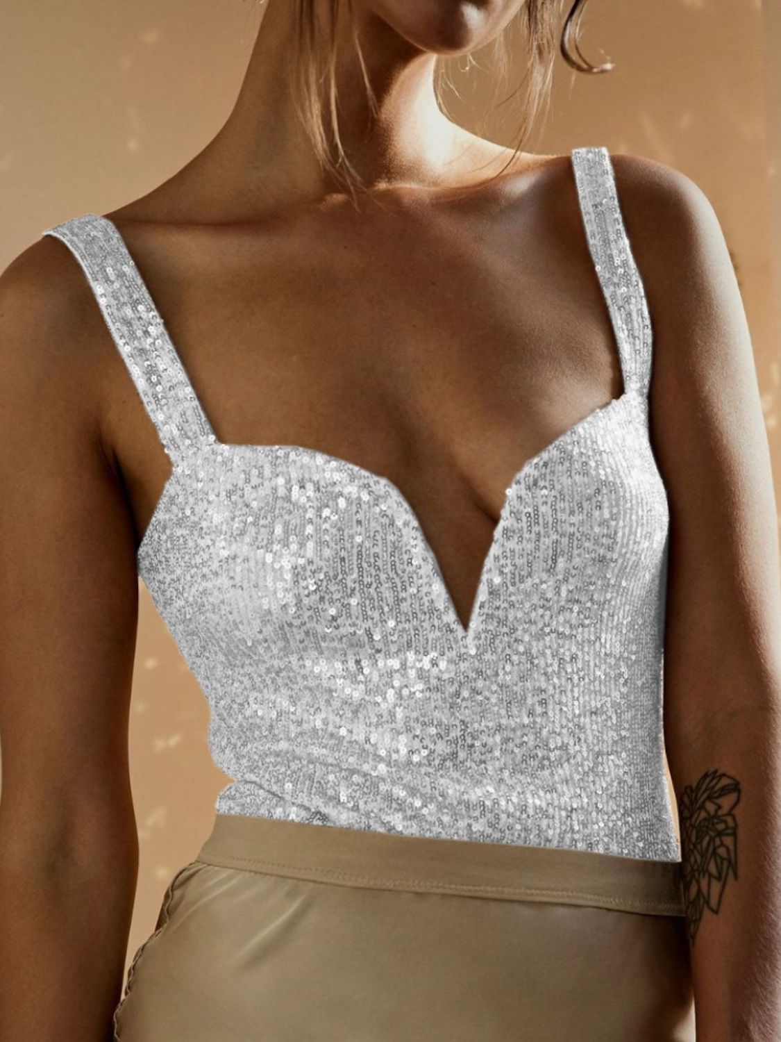 Elegant Sequin Wide Strap Bodysuit