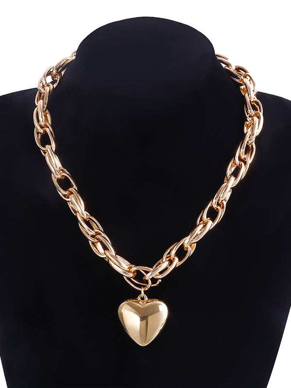 Normcore Chains Heart Shape Solid Color Necklaces Accessories