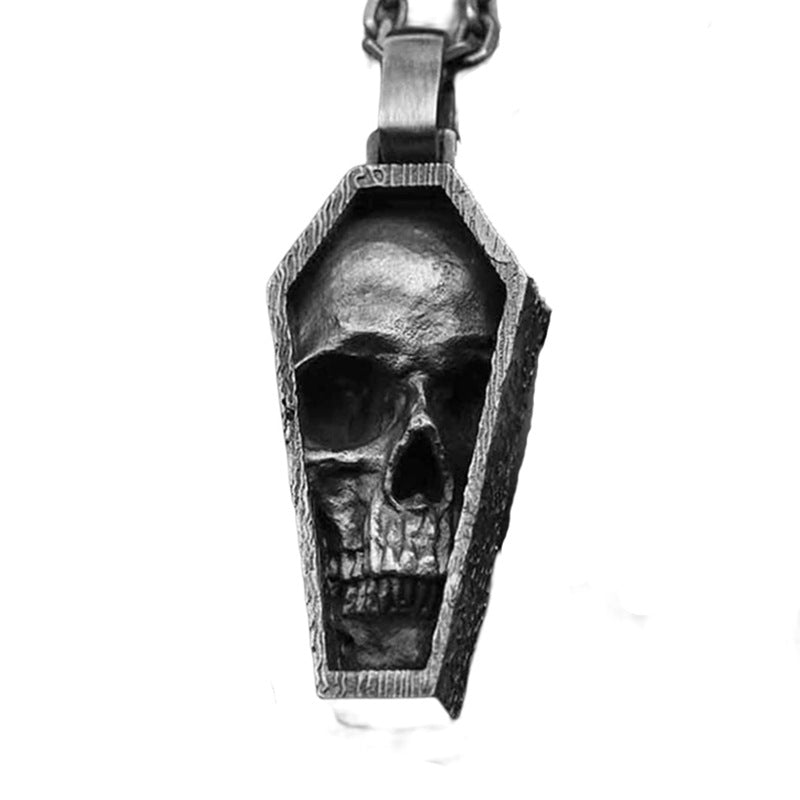 Men's Punk Necklace Coffin Skull Pendant Personalized Titanium Steel Hip Hop Ear Accessories