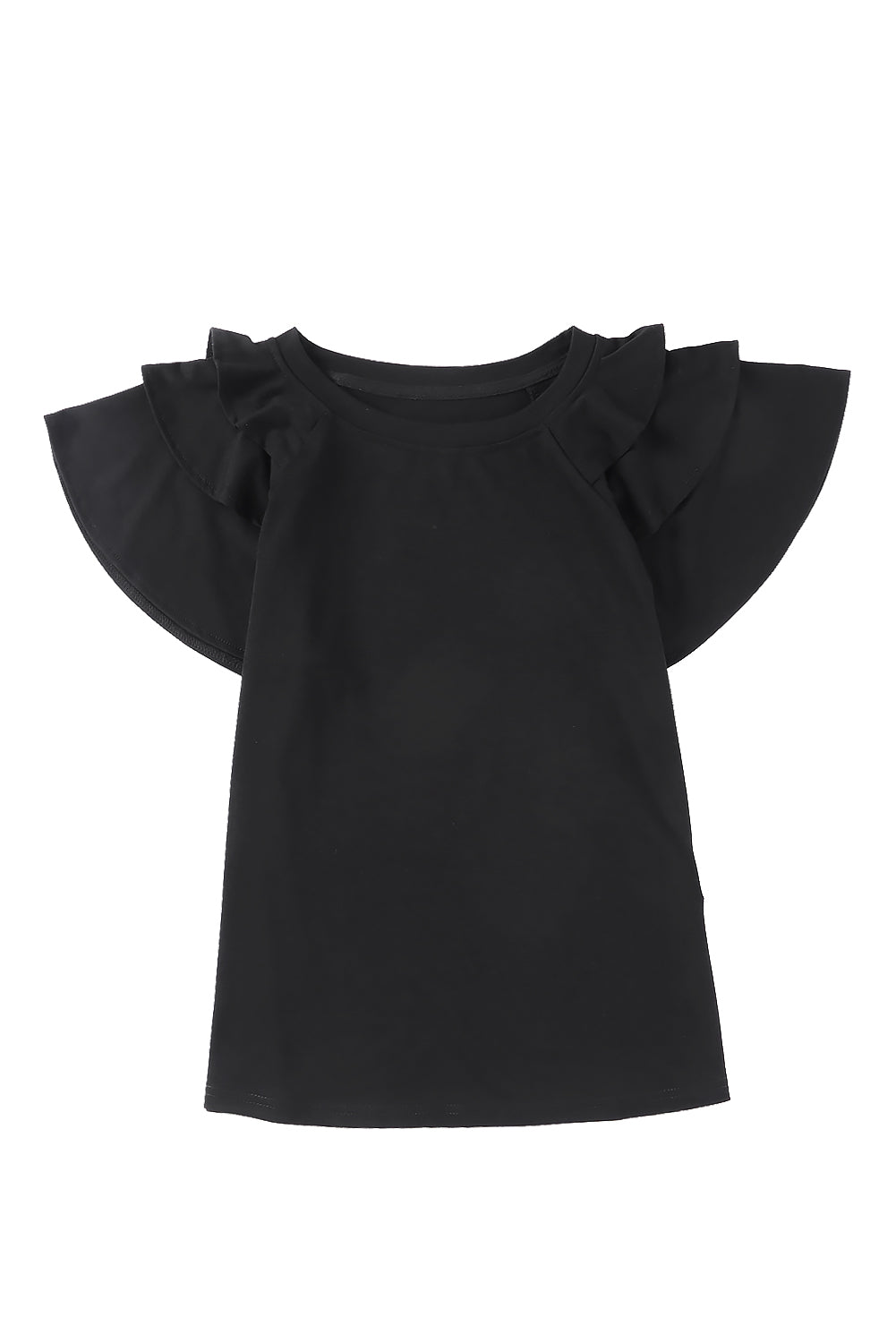 Black Basic Tiered Ruffle Casual Round Neck T Shirt